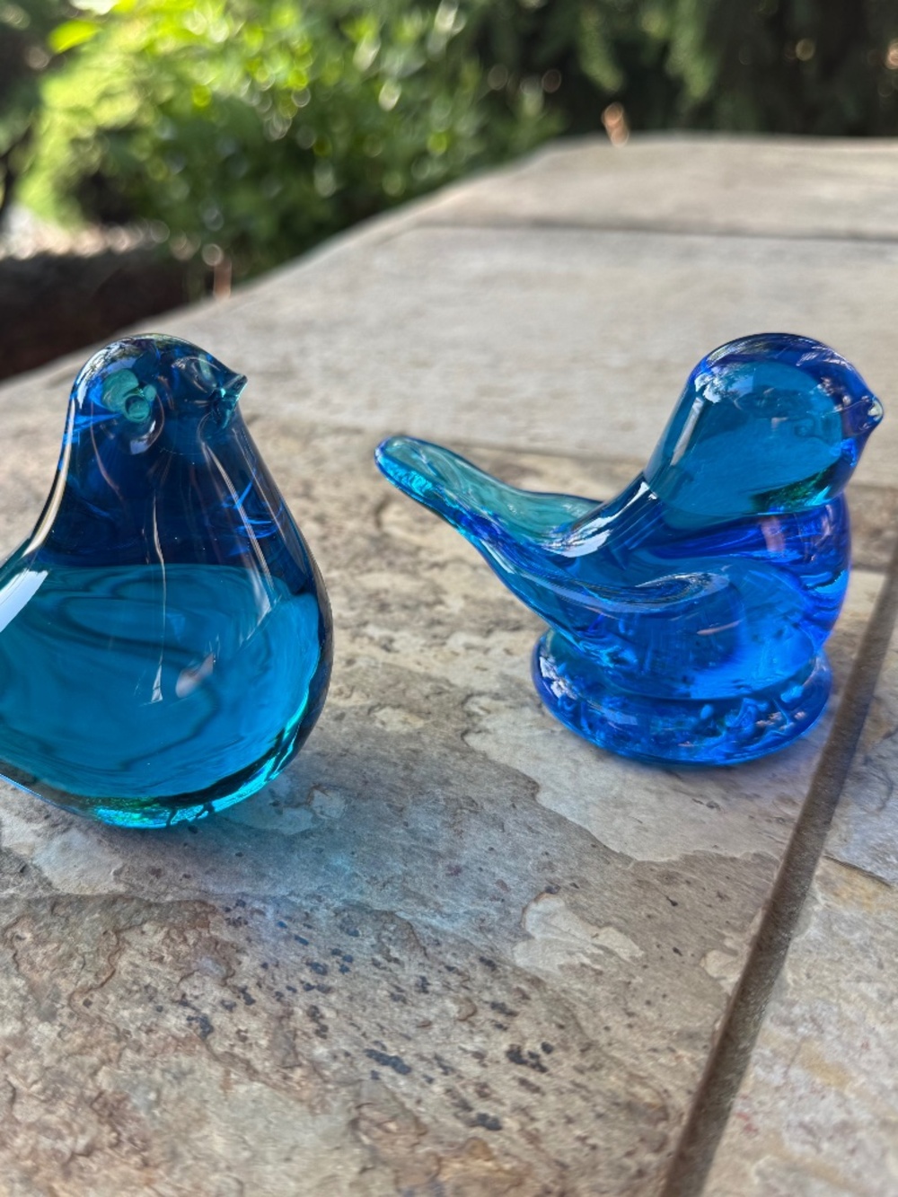 Lot Of Two 2 Bluebirds Art Glass Solid Figurines Blue Glass Bird No Flaws.